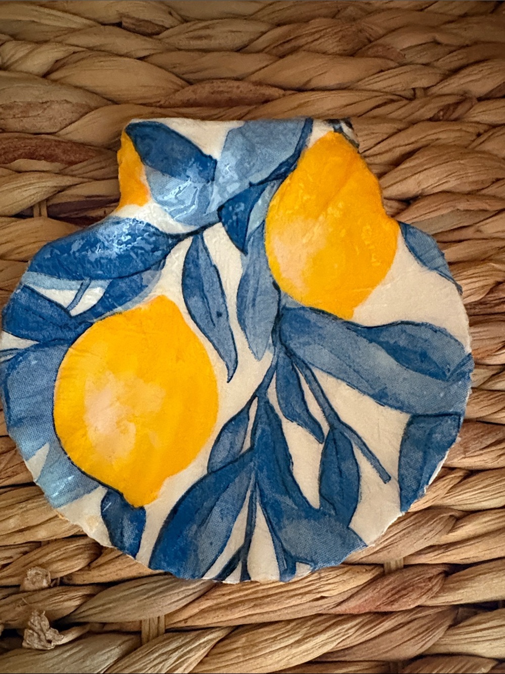 Hand Crafted Lemon Ceramic Accent Dish- Yellow & Blue